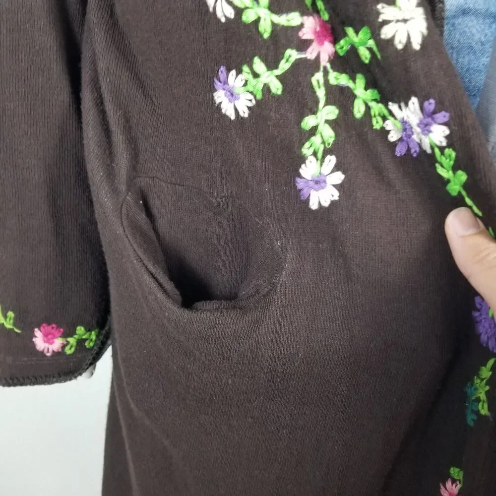 Biya Johnny Was Brown Floral Embroidered Waterfall Long Brown Cardigan Size M - Picture 7 of 15